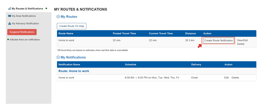 Creating a Notification for your Route