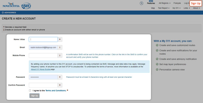 Sign up with 511 Nova Scotia