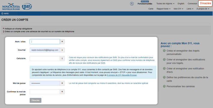 S’inscrire à 511 Nouvelle-Écosse
