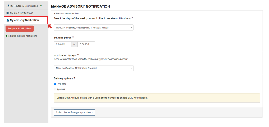 Creating Advisory Notification