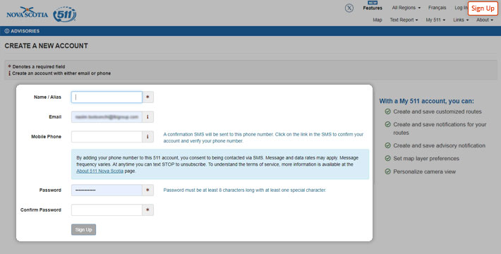 Sign up with 511 Nova Scotia