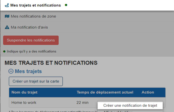 Créer une alerte pour votre trajet
